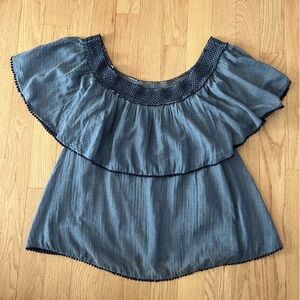 Lane Bryant Off Shoulder Chambray Top Ruffle 100% Cotton Plus Sz 26/28